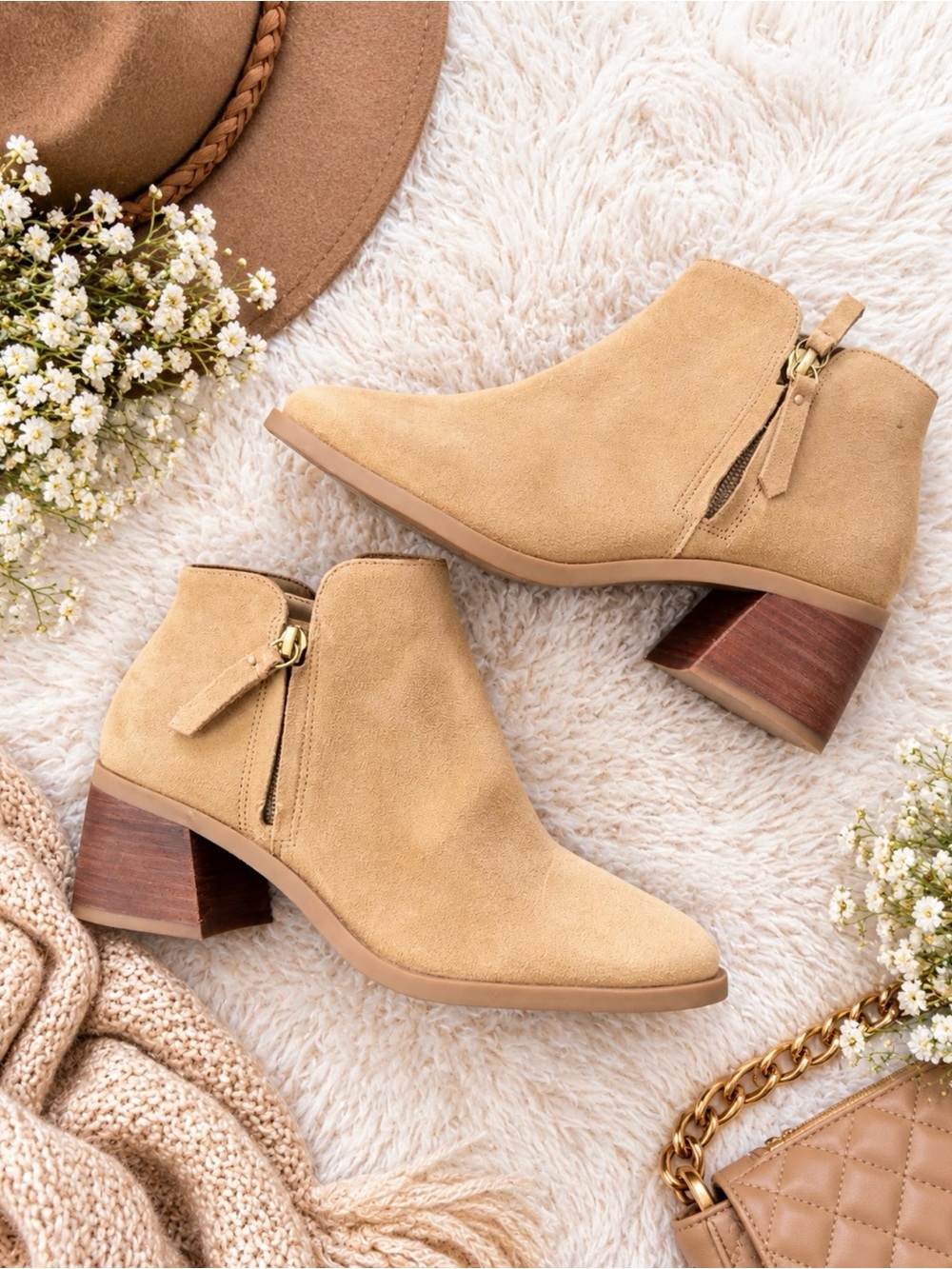 Daria Suede Zip Ankle Boots